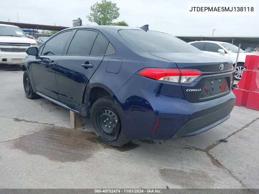 JTDEPMAE5MJ138118 2021 Toyota Corolla Le