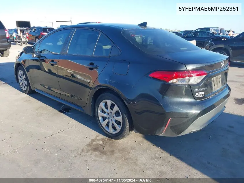 2021 Toyota Corolla Le VIN: 5YFEPMAE6MP252351 Lot: 40754147