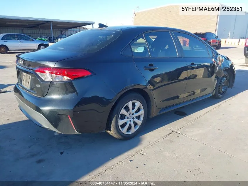 2021 Toyota Corolla Le VIN: 5YFEPMAE6MP252351 Lot: 40754147