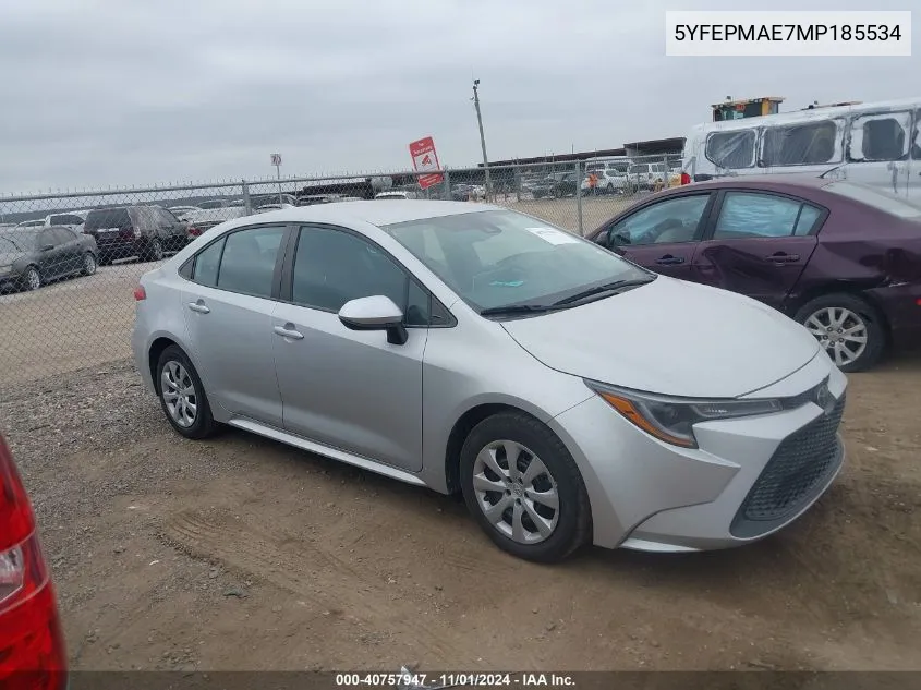 2021 Toyota Corolla Le VIN: 5YFEPMAE7MP185534 Lot: 40757947