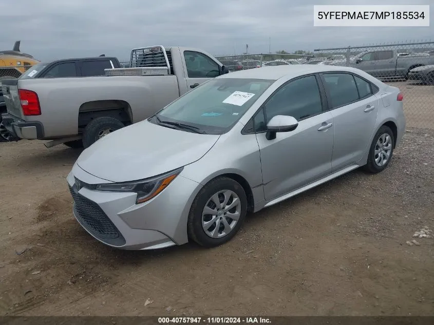 2021 Toyota Corolla Le VIN: 5YFEPMAE7MP185534 Lot: 40757947