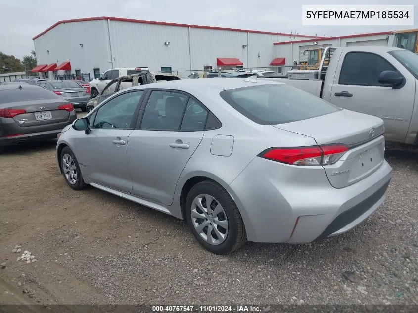 2021 Toyota Corolla Le VIN: 5YFEPMAE7MP185534 Lot: 40757947