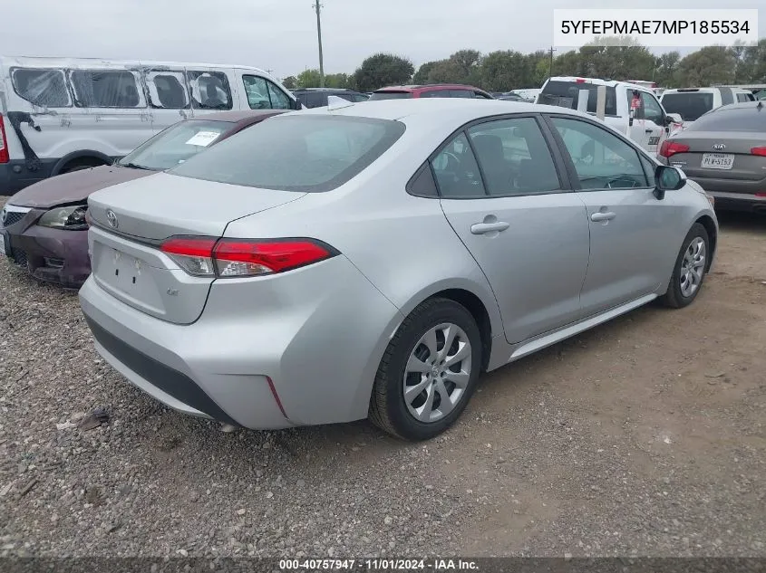 2021 Toyota Corolla Le VIN: 5YFEPMAE7MP185534 Lot: 40757947