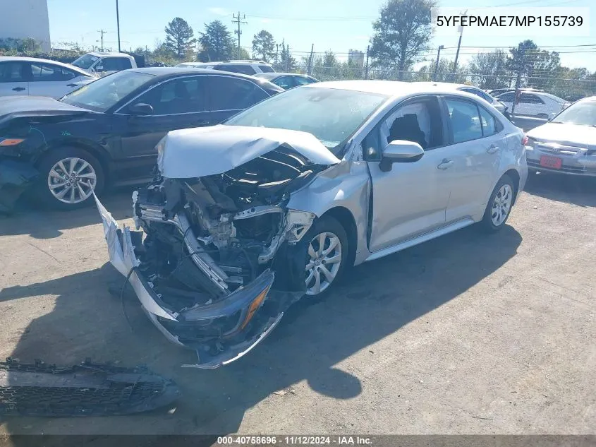 2021 Toyota Corolla Le VIN: 5YFEPMAE7MP155739 Lot: 40758696