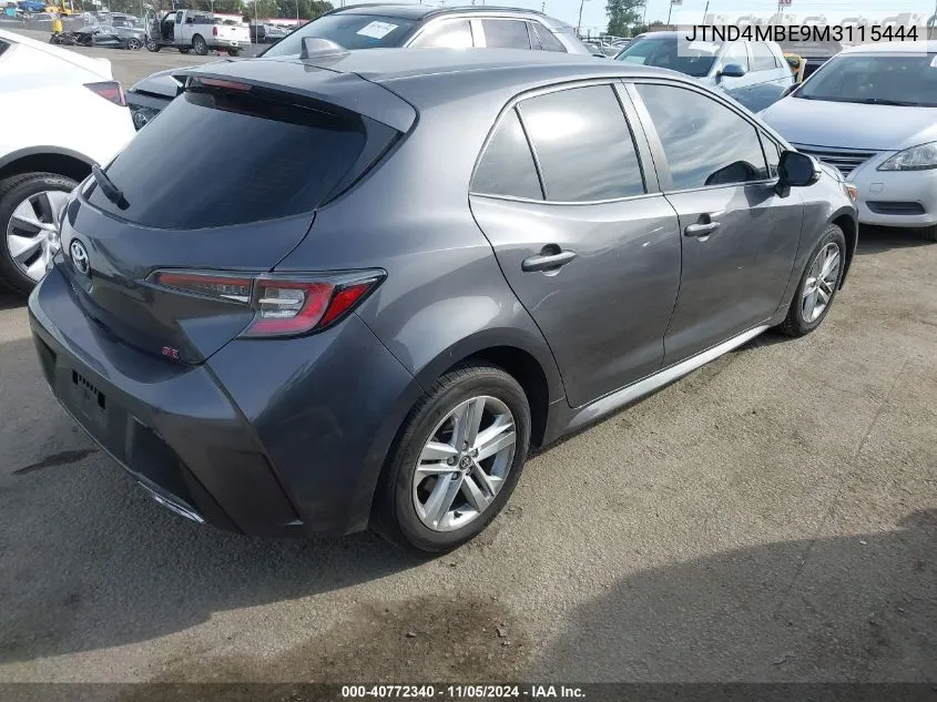 2021 Toyota Corolla Se VIN: JTND4MBE9M3115444 Lot: 40772340