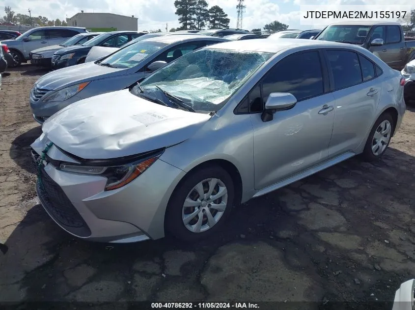 2021 Toyota Corolla Le VIN: JTDEPMAE2MJ155197 Lot: 40786292