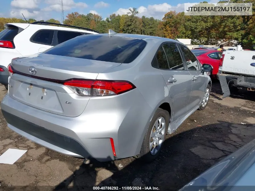 2021 Toyota Corolla Le VIN: JTDEPMAE2MJ155197 Lot: 40786292