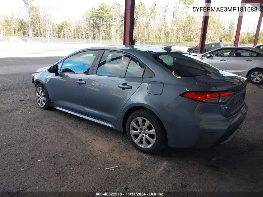 2021 Toyota Corolla Le VIN: 5YFEPMAE3MP181688 Lot: 40822918