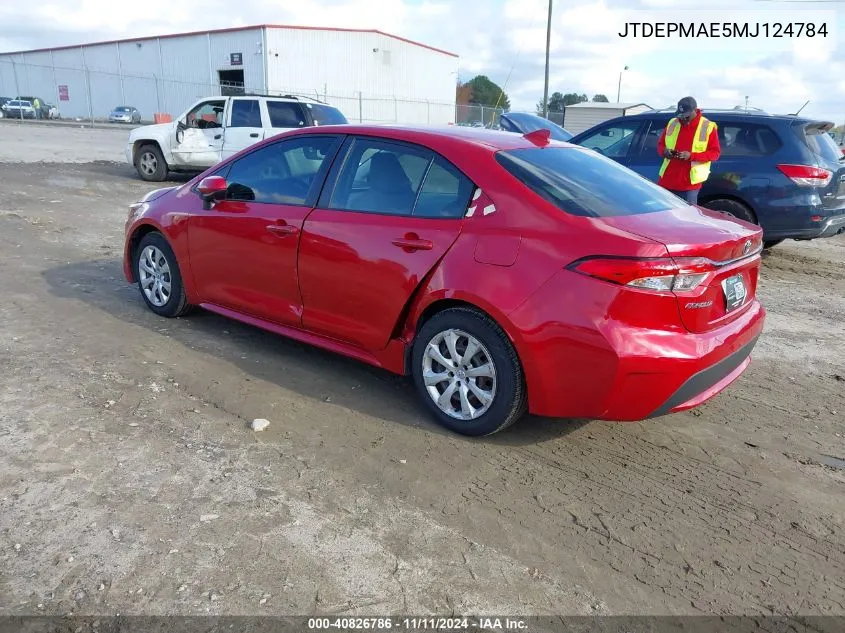 2021 Toyota Corolla Le VIN: JTDEPMAE5MJ124784 Lot: 40826786