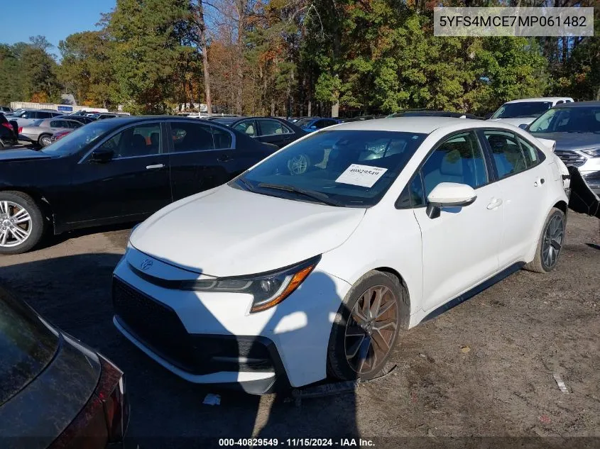 2021 Toyota Corolla Se VIN: 5YFS4MCE7MP061482 Lot: 40829549