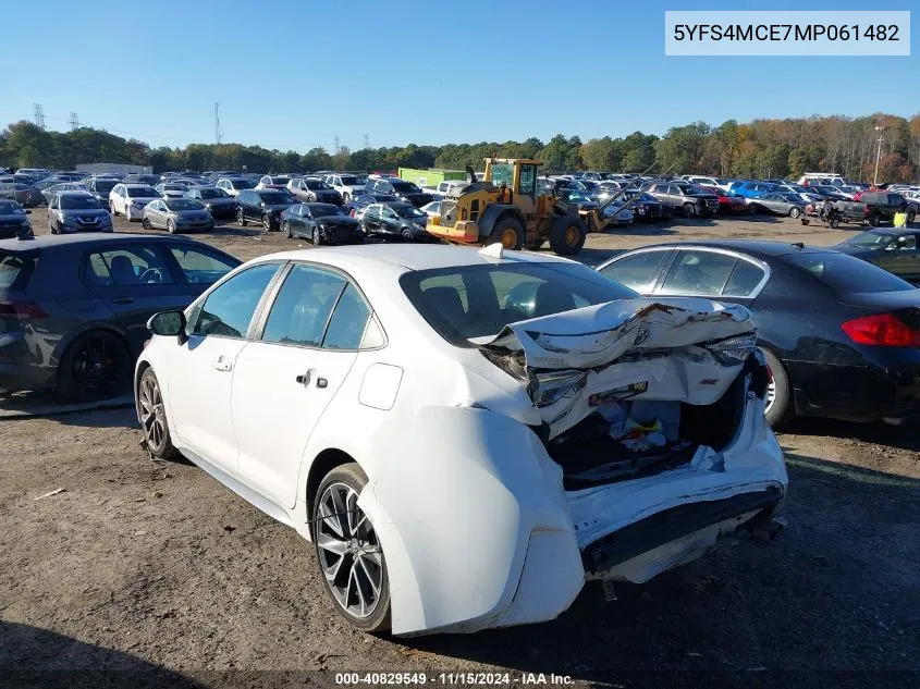 2021 Toyota Corolla Se VIN: 5YFS4MCE7MP061482 Lot: 40829549