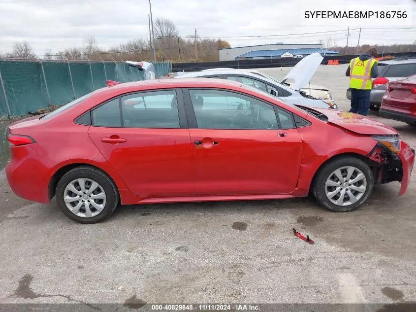 2021 Toyota Corolla Le VIN: 5YFEPMAE8MP186756 Lot: 40829848