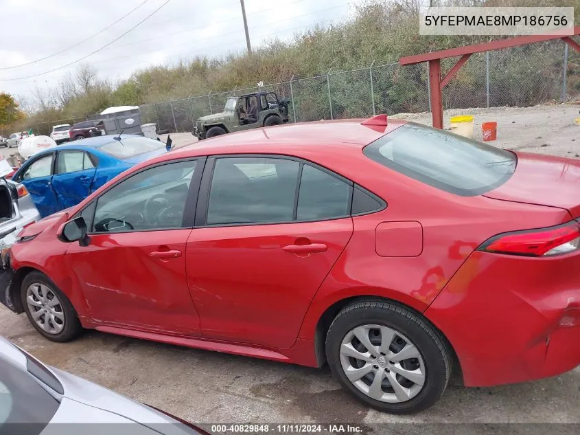 2021 Toyota Corolla Le VIN: 5YFEPMAE8MP186756 Lot: 40829848