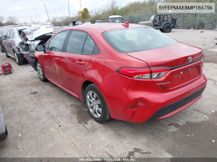 2021 Toyota Corolla Le VIN: 5YFEPMAE8MP186756 Lot: 40829848