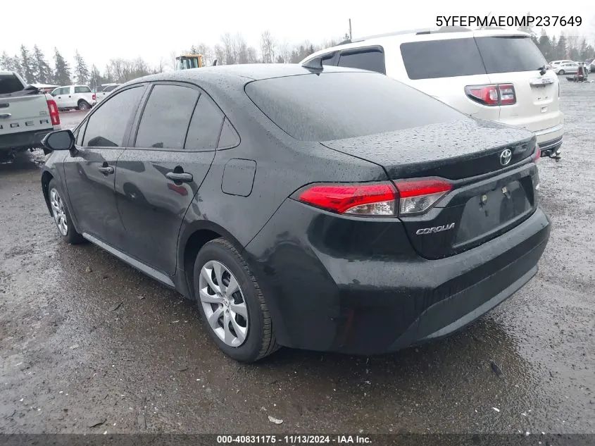 2021 Toyota Corolla Le VIN: 5YFEPMAE0MP237649 Lot: 40831175