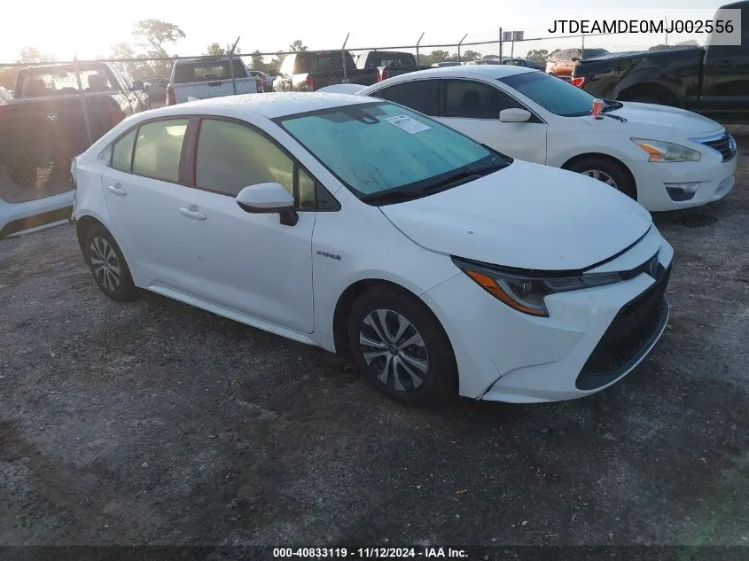 2021 Toyota Corolla Hybrid Le VIN: JTDEAMDE0MJ002556 Lot: 40833119