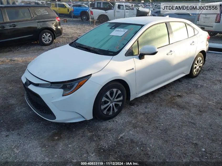 2021 Toyota Corolla Hybrid Le VIN: JTDEAMDE0MJ002556 Lot: 40833119