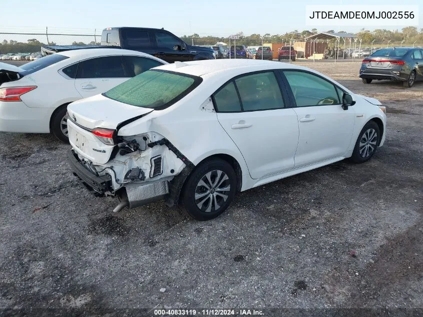 2021 Toyota Corolla Hybrid Le VIN: JTDEAMDE0MJ002556 Lot: 40833119