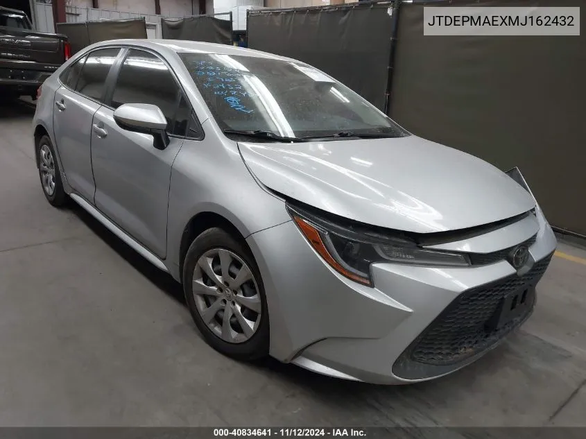 2021 Toyota Corolla Le VIN: JTDEPMAEXMJ162432 Lot: 40834641