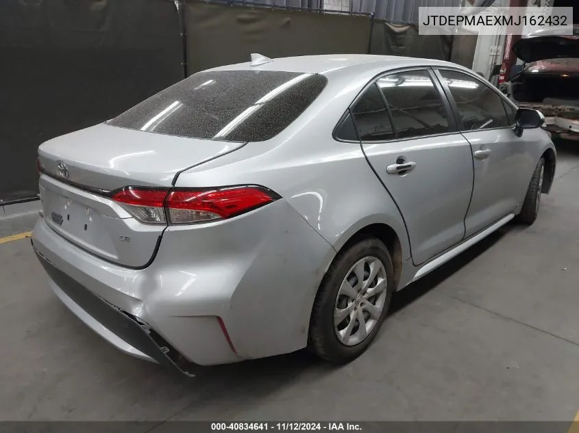 2021 Toyota Corolla Le VIN: JTDEPMAEXMJ162432 Lot: 40834641