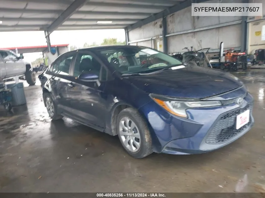 2021 Toyota Corolla Le VIN: 5YFEPMAE5MP217607 Lot: 40835256