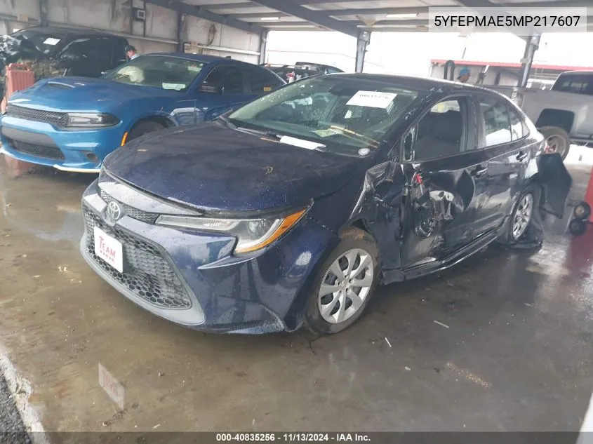 2021 Toyota Corolla Le VIN: 5YFEPMAE5MP217607 Lot: 40835256