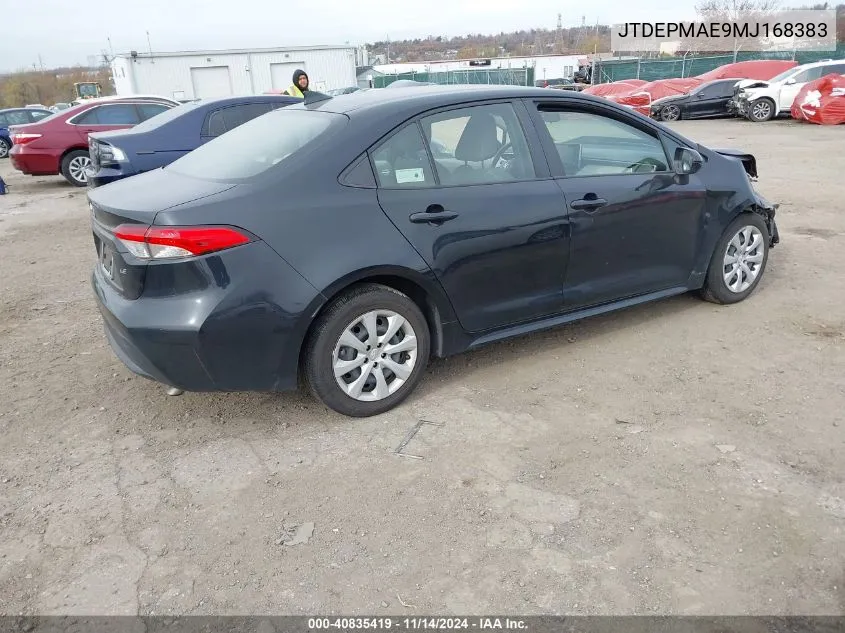 2021 Toyota Corolla Le VIN: JTDEPMAE9MJ168383 Lot: 40835419