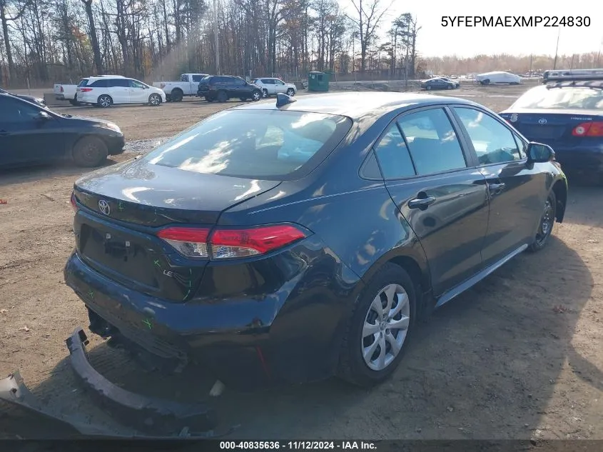 2021 Toyota Corolla Le VIN: 5YFEPMAEXMP224830 Lot: 40835636