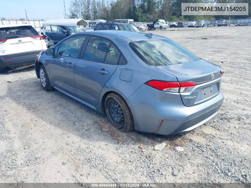 2021 Toyota Corolla Le VIN: JTDEPMAE3MJ154205 Lot: 40843449