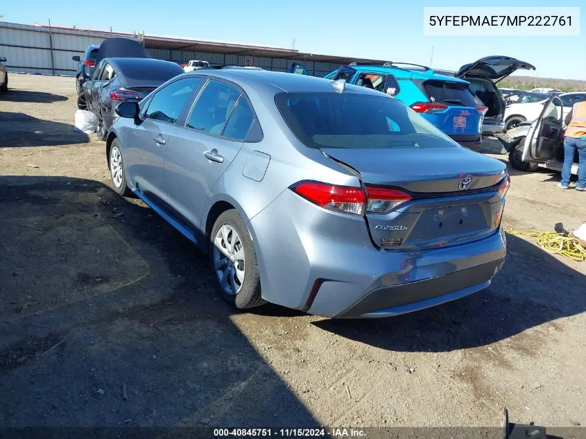 2021 Toyota Corolla Le VIN: 5YFEPMAE7MP222761 Lot: 40845751