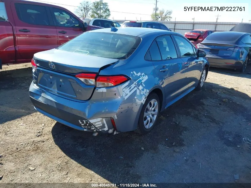 2021 Toyota Corolla Le VIN: 5YFEPMAE7MP222761 Lot: 40845751