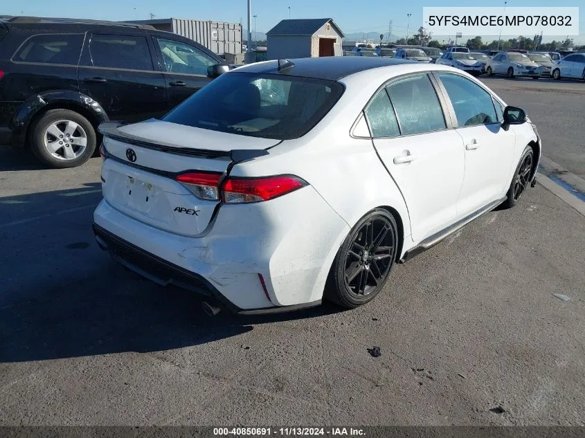 2021 Toyota Corolla Se Apex Edition VIN: 5YFS4MCE6MP078032 Lot: 40850691