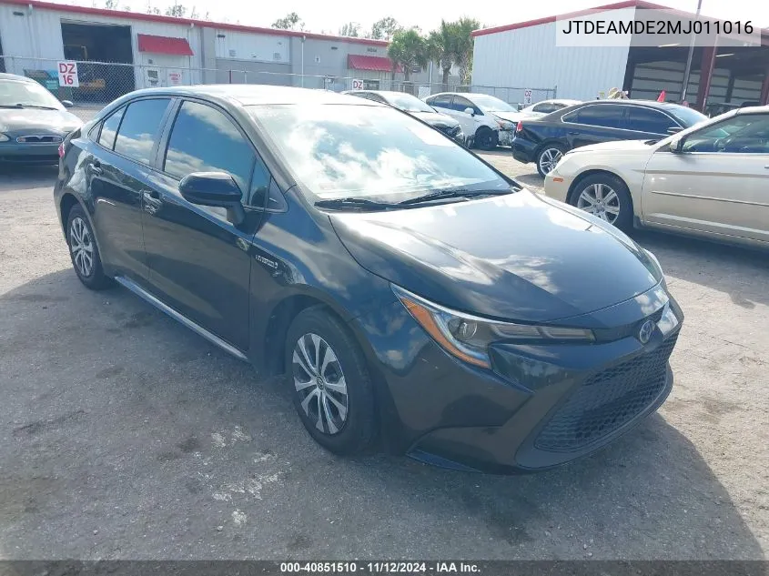 2021 Toyota Corolla Hybrid Le VIN: JTDEAMDE2MJ011016 Lot: 40851510