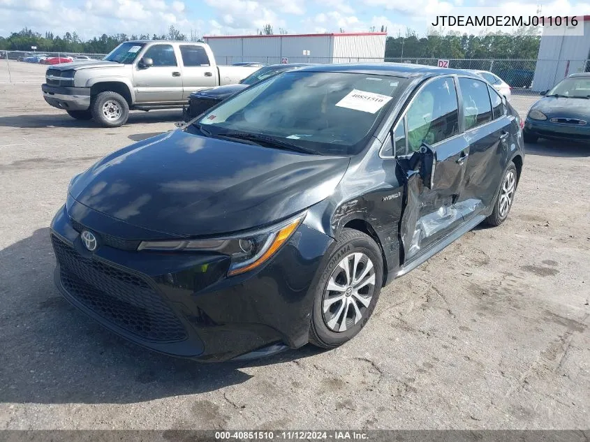 2021 Toyota Corolla Hybrid Le VIN: JTDEAMDE2MJ011016 Lot: 40851510