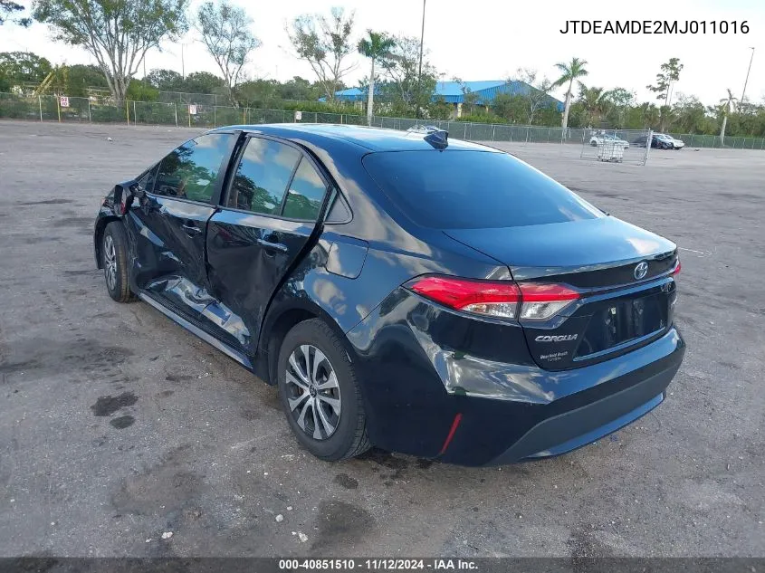 2021 Toyota Corolla Hybrid Le VIN: JTDEAMDE2MJ011016 Lot: 40851510