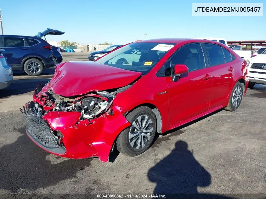 2021 Toyota Corolla Hybrid Le VIN: JTDEAMDE2MJ005457 Lot: 40856862