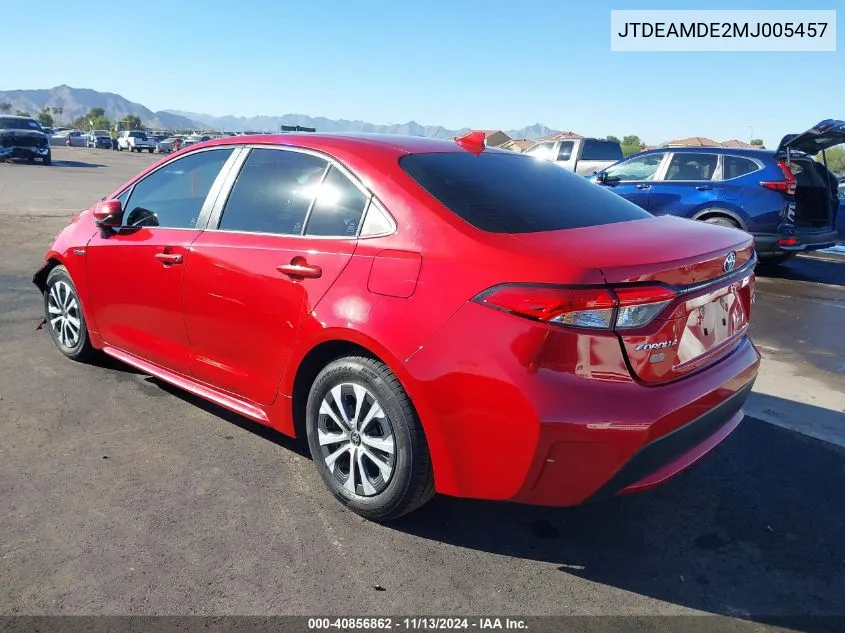 2021 Toyota Corolla Hybrid Le VIN: JTDEAMDE2MJ005457 Lot: 40856862