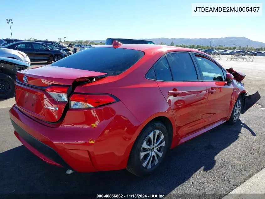 2021 Toyota Corolla Hybrid Le VIN: JTDEAMDE2MJ005457 Lot: 40856862