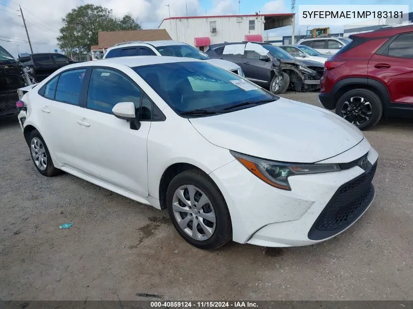 2021 Toyota Corolla Le VIN: 5YFEPMAE1MP183181 Lot: 40859124