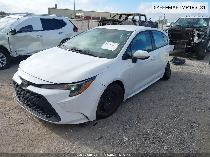 2021 Toyota Corolla Le VIN: 5YFEPMAE1MP183181 Lot: 40859124