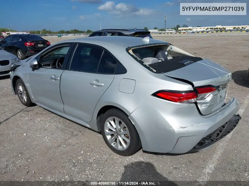 2021 Toyota Corolla Le VIN: 5YFVPMAE0MP271039 Lot: 40860785