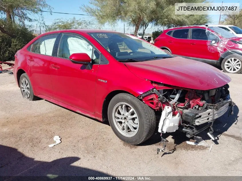 2021 Toyota Corolla Hybrid Le VIN: JTDEAMDEXMJ007487 Lot: 40869937