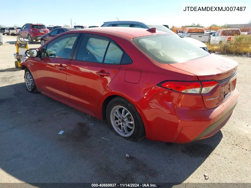 2021 Toyota Corolla Hybrid Le VIN: JTDEAMDEXMJ007487 Lot: 40869937