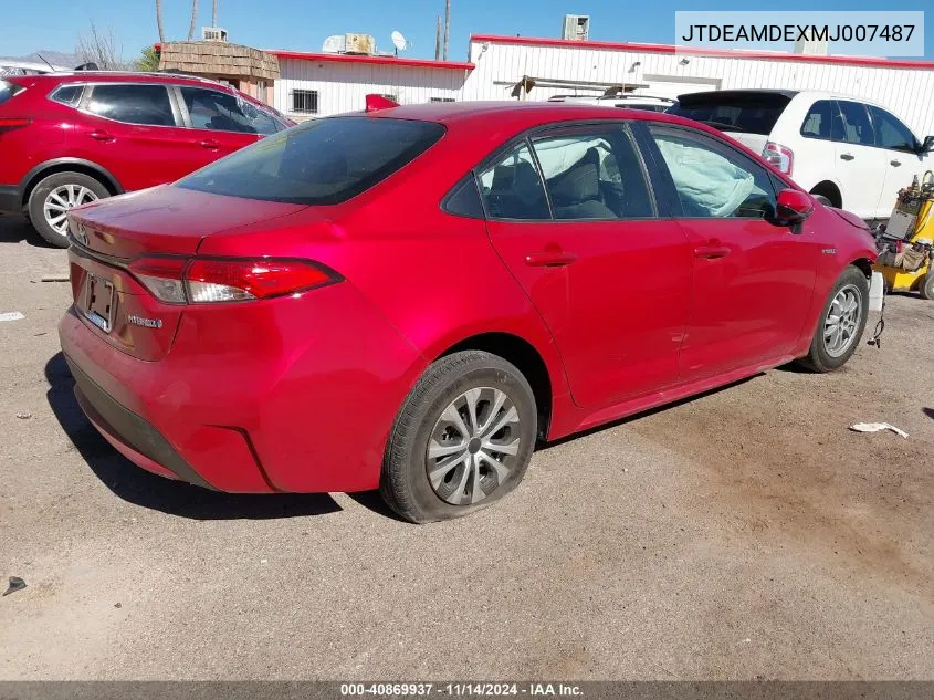 2021 Toyota Corolla Hybrid Le VIN: JTDEAMDEXMJ007487 Lot: 40869937