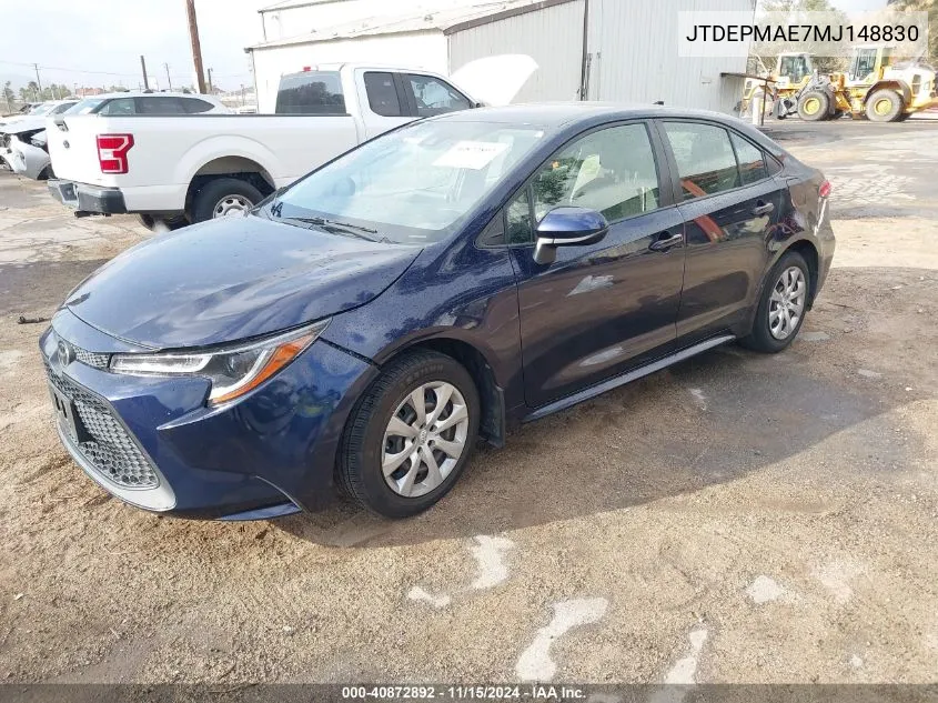 2021 Toyota Corolla Le VIN: JTDEPMAE7MJ148830 Lot: 40872892