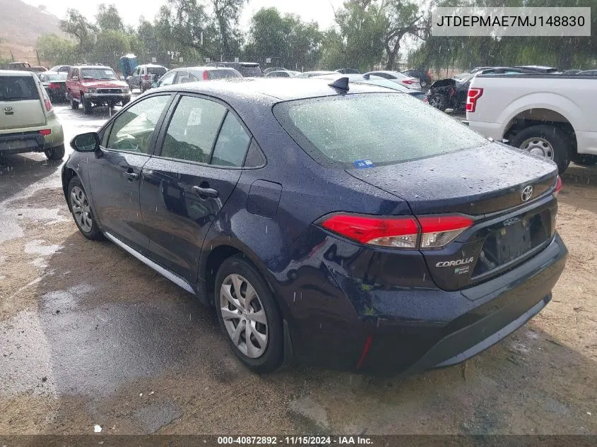 2021 Toyota Corolla Le VIN: JTDEPMAE7MJ148830 Lot: 40872892