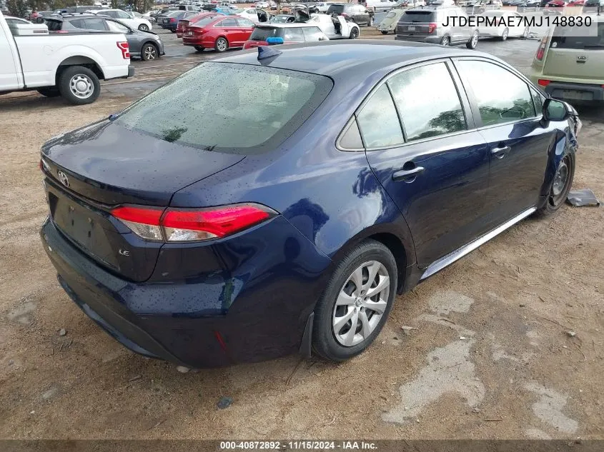 2021 Toyota Corolla Le VIN: JTDEPMAE7MJ148830 Lot: 40872892