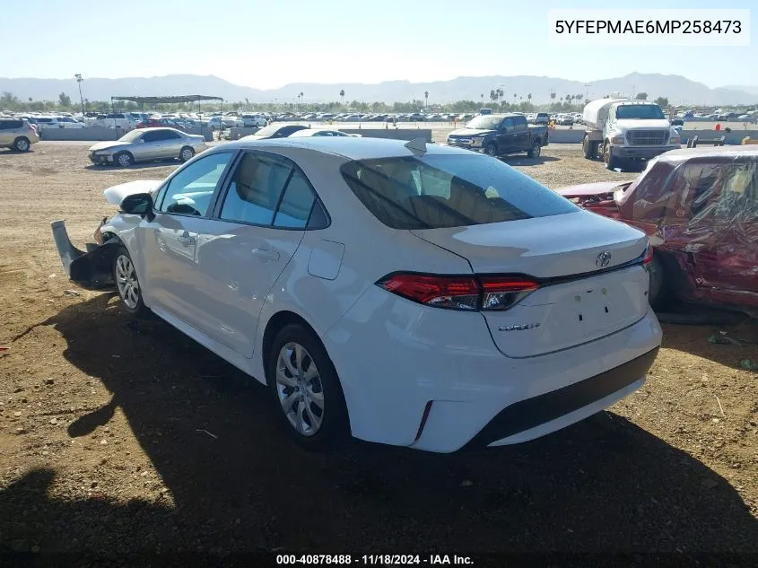 2021 Toyota Corolla Le VIN: 5YFEPMAE6MP258473 Lot: 40878488