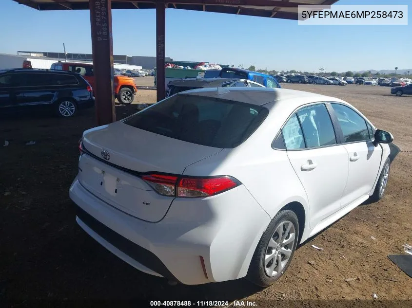 2021 Toyota Corolla Le VIN: 5YFEPMAE6MP258473 Lot: 40878488