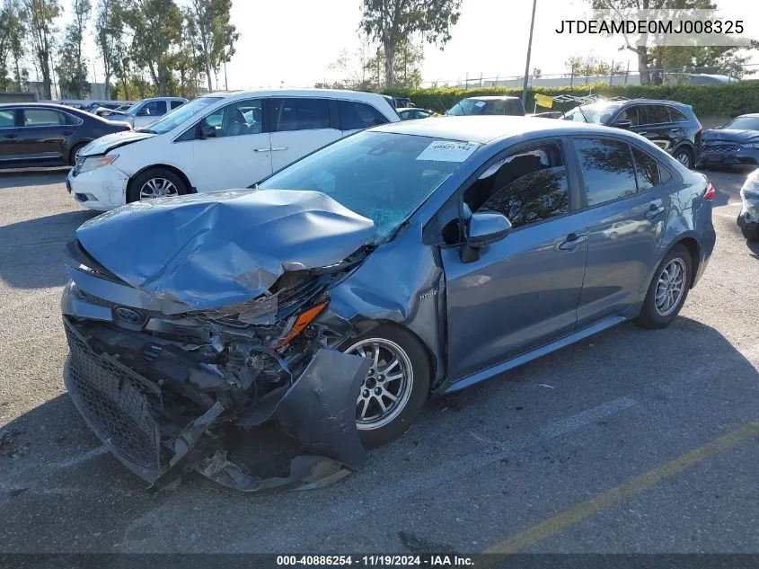 2021 Toyota Corolla Hybrid Le VIN: JTDEAMDE0MJ008325 Lot: 40886254